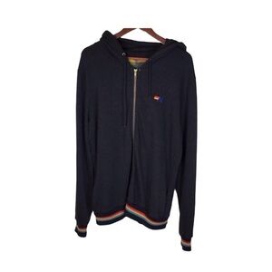 Aviator Nation Rainbow Rib Zip Hoodie in Charcoal Size X-Large.